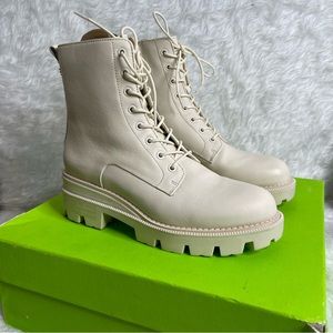 New SAM EDELMAN Garret leather combat boots size 7.5 in ivory